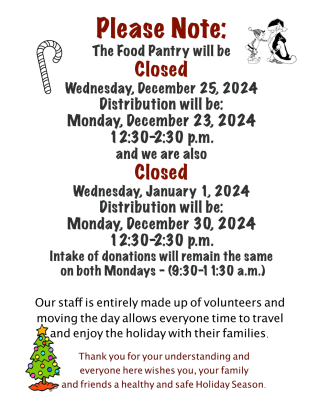 Hanover Food Pantry Holiday Schedule 12/18/24 | Hanover, Massachusetts